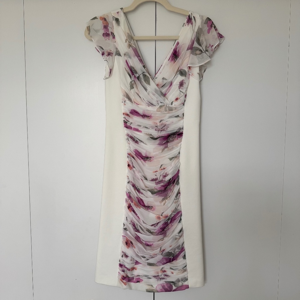 White House Black Market Pastel Floral Ruffle Dress Size 2